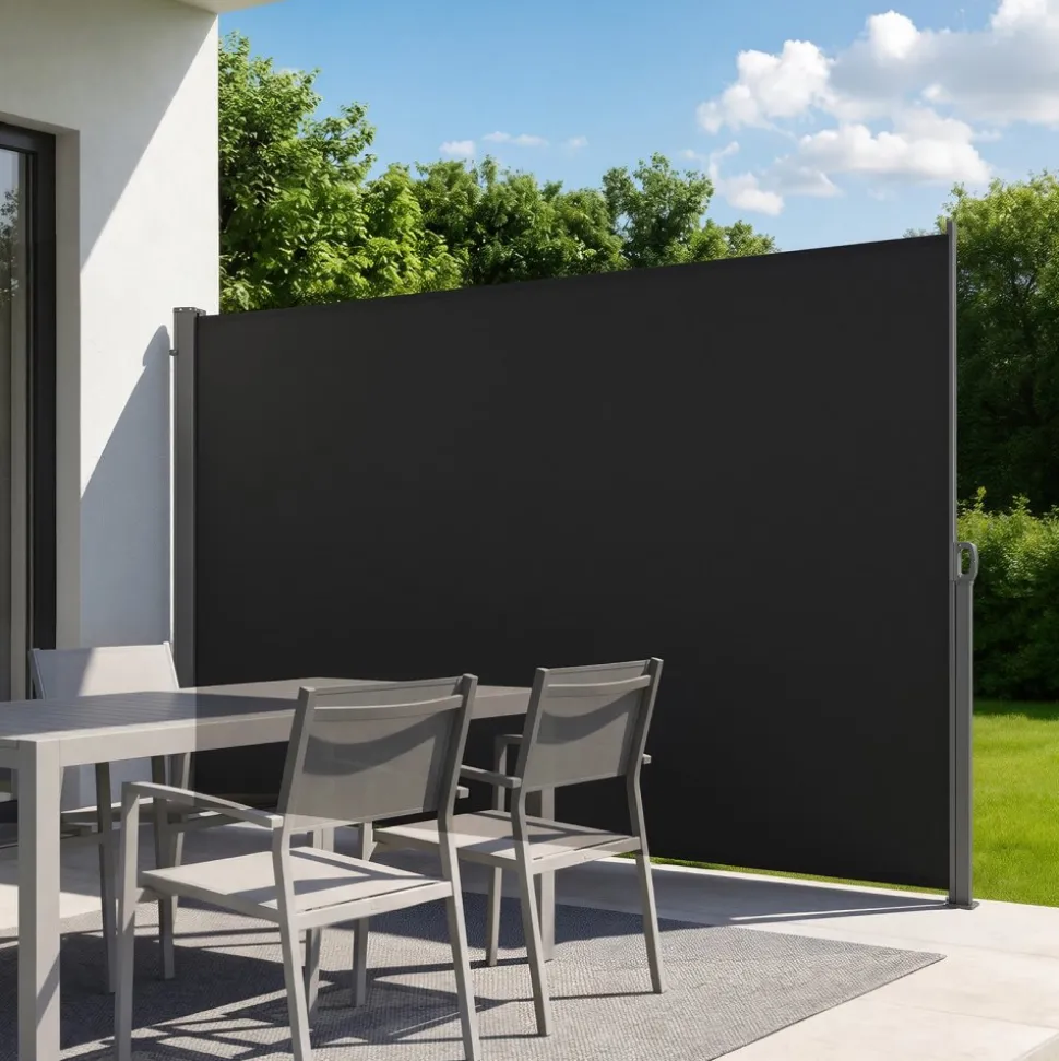 VEVOR Retractable Side Awning, 71" x 118" Patio Retractable Side Screen with 180 g/m² Polyester Fabric, Waterproof Sunshade Outdoor Privacy Screen Room Divider for Garden, Balcony, Pools, Deck, Black