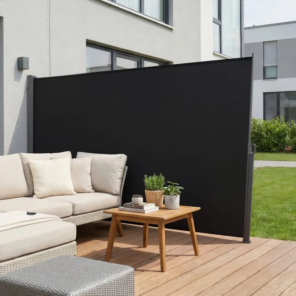 VEVOR Retractable Side Awning, 71" x 118" Patio Retractable Side Screen with 180 g/m² Polyester Fabric, Waterproof Sunshade Outdoor Privacy Screen Room Divider for Garden, Balcony, Pools, Deck, Black
