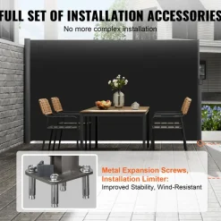 VEVOR Retractable Side Awning, 71''x 118'' Aluminum Outdoor Privacy Screen, 280g Polyester Water-proof Retractable Patio Screen, UV 30+ Room Divider Wind Screen for Patio, Backyard, Balcony, Black