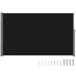 VEVOR Retractable Side Awning, 71''x 118'' Aluminum Outdoor Privacy Screen, 280g Polyester Water-proof Retractable Patio Screen, UV 30+ Room Divider Wind Screen for Patio, Backyard, Balcony, Black