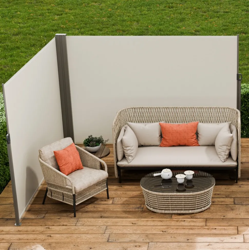 VEVOR Retractable Side Awning, 79''x 236'' Outdoor Privacy Screen, 180g Polyester Water-proof Retractable Patio Screen, UV 30+ Room Divider Wind Screen for Patio, Backyard, Balcony, Beige