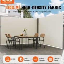 VEVOR Retractable Side Awning, 79''x 236'' Outdoor Privacy Screen, 180g Polyester Water-proof Retractable Patio Screen, UV 30+ Room Divider Wind Screen for Patio, Backyard, Balcony, Beige