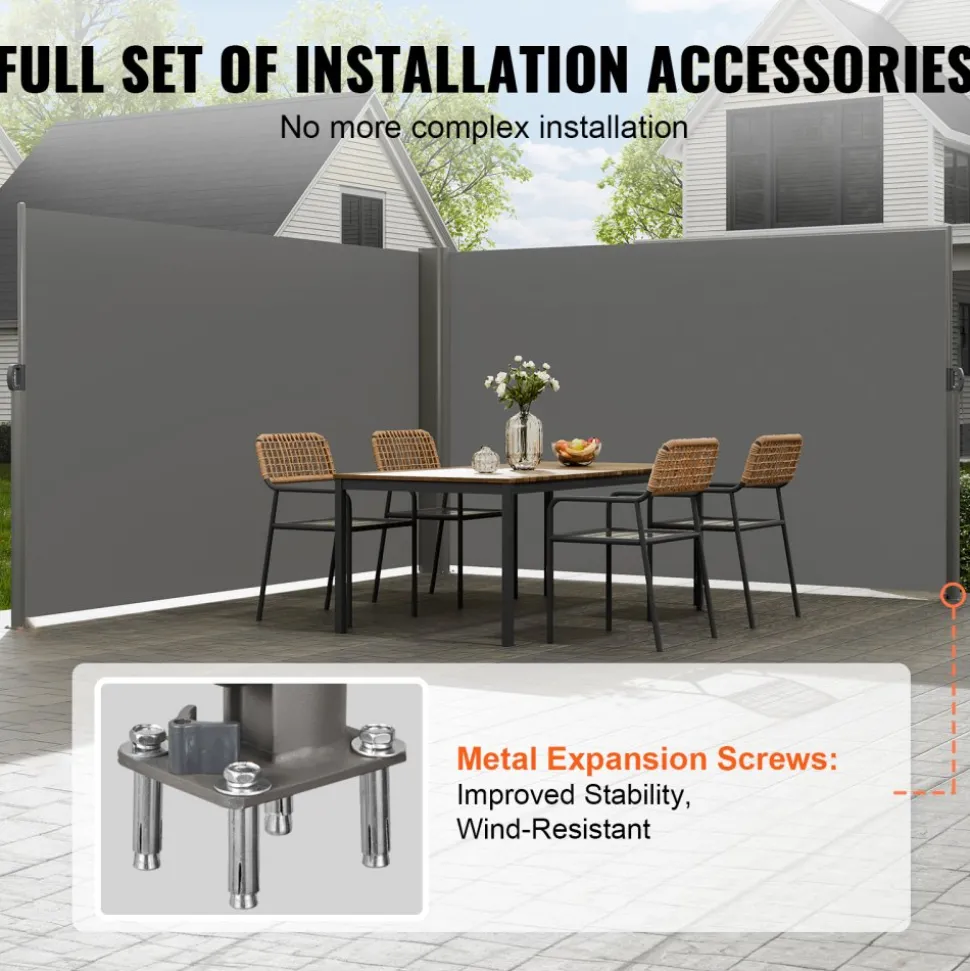 VEVOR Retractable Side Awning, 71''x 236'' Aluminum Outdoor Privacy Screen, 280g Polyester Water-proof Retractable Patio Screen, UV 30+ Room Divider Wind Screen for Patio, Backyard, Balcony, Gray
