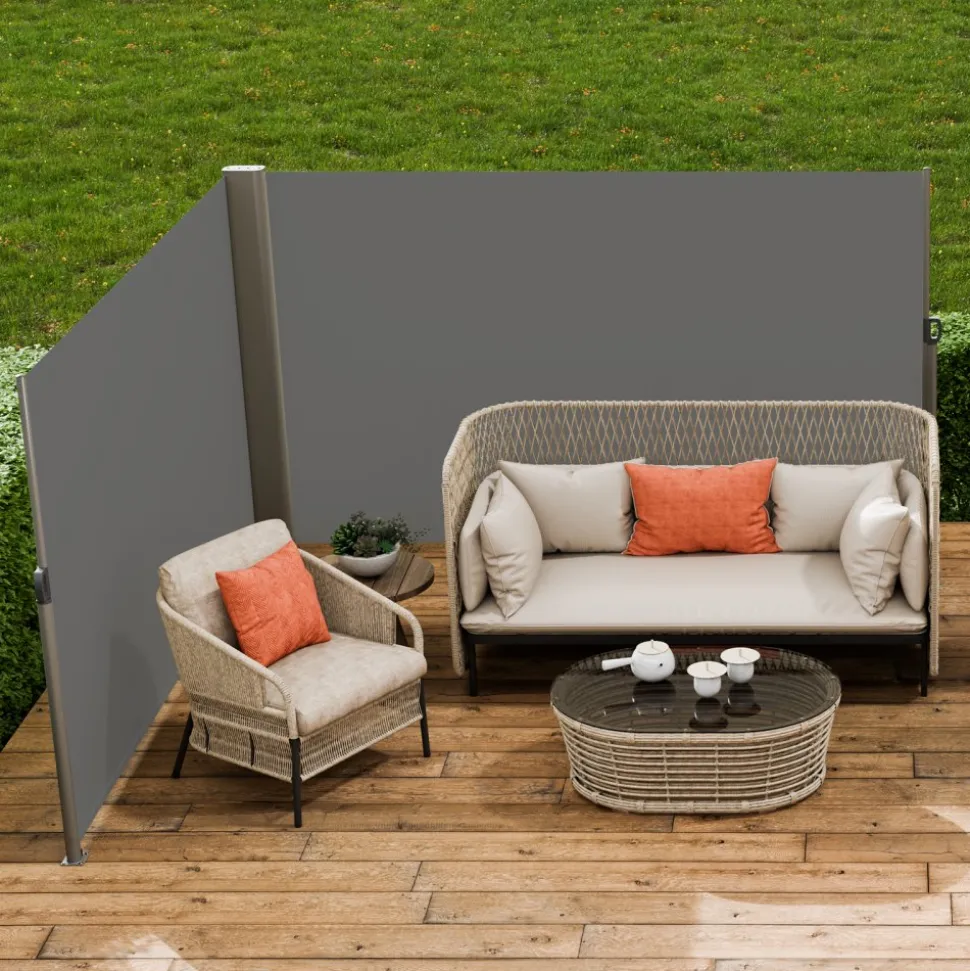 VEVOR Retractable Side Awning, 71''x 236'' Aluminum Outdoor Privacy Screen, 280g Polyester Water-proof Retractable Patio Screen, UV 30+ Room Divider Wind Screen for Patio, Backyard, Balcony, Gray