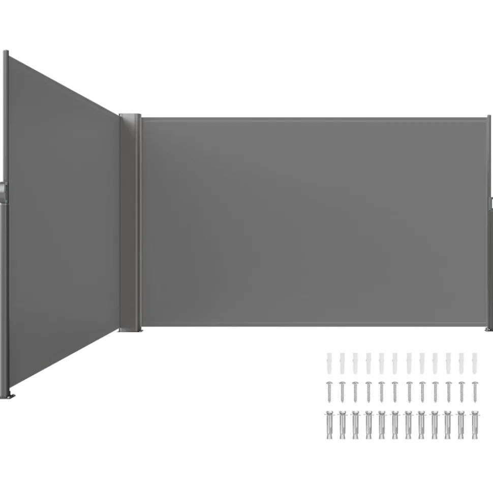VEVOR Retractable Side Awning, 71''x 236'' Aluminum Outdoor Privacy Screen, 280g Polyester Water-proof Retractable Patio Screen, UV 30+ Room Divider Wind Screen for Patio, Backyard, Balcony, Gray