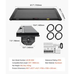 VEVOR Retractable Tonneau Cover, 5.5 ft Retractable Tonneau Cover with Built-in Drainage Pipe for 2021-2024 Toyota Tundra Crew Cab w/ Deck Rail System , Hard Tonneau Cover with Double-Lock & T-Slot