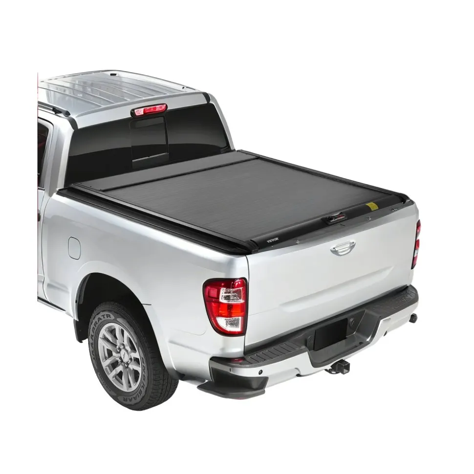 VEVOR Retractable Tonneau Cover, 5.0 ft Retractable Tonneau Cover with Built-in Drainage Pipe for 2021-2024 Toyota Tacoma Crew Cab w/ Deck Rail System , Hard Tonneau Cover with Double-Lock & T-Slot