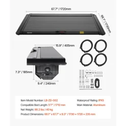 VEVOR Retractable Tonneau Cover, 5.7 ft Hard Retractable Tonneau Cover with Built-in Drainage Pipe for 2021-2024 Dodge Ram 1500 Crew Cab , Customized Hard Tonneau Cover with Double-Lock & T-Slot