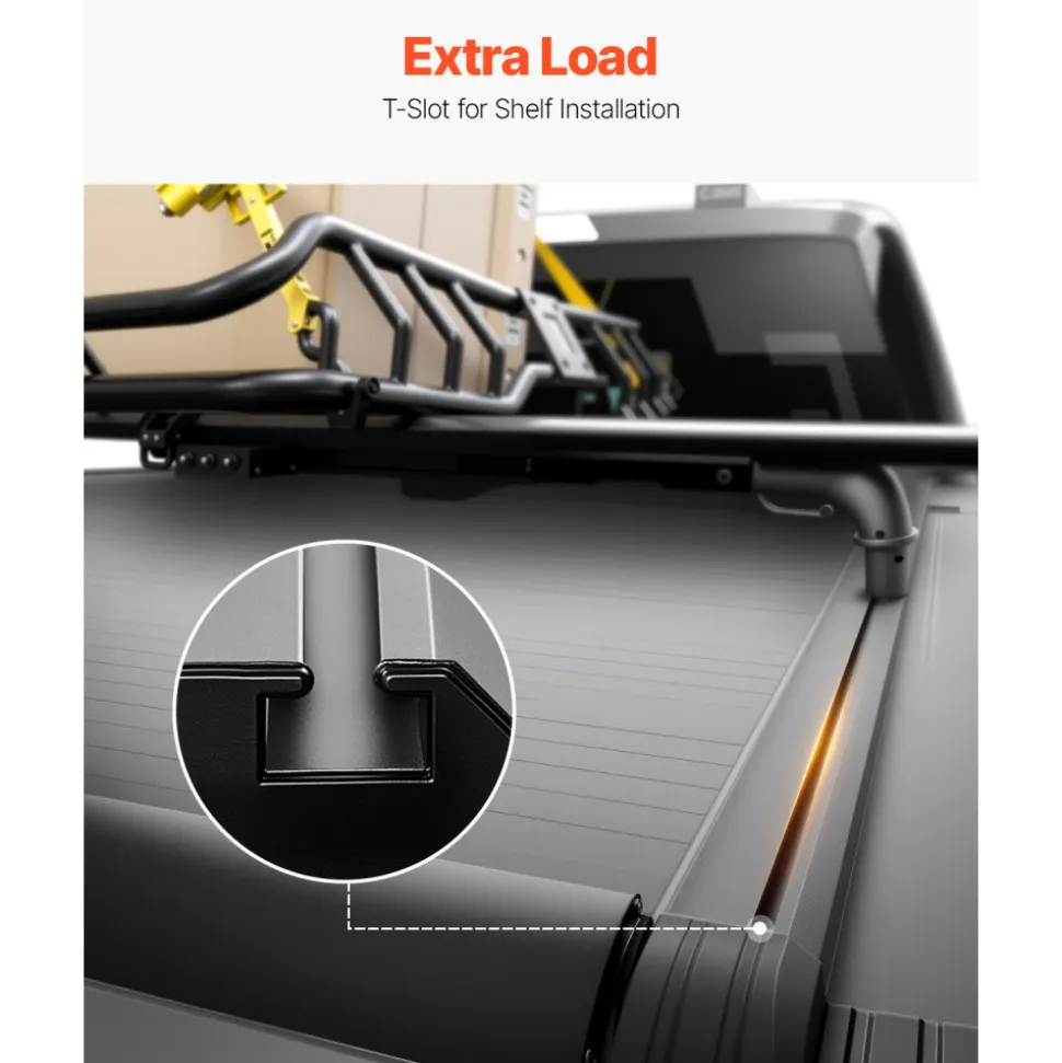 VEVOR Retractable Tonneau Cover, 5.7 ft Hard Retractable Tonneau Cover with Built-in Drainage Pipe for 2009-2024 Dodge Ram 1500 Crew Cab, Customized Hard Tonneau Cover with Double-Lock & T-Slot