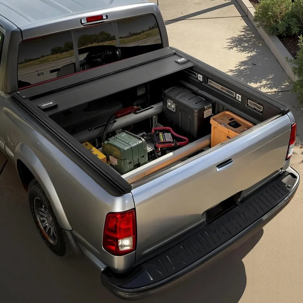 VEVOR Retractable Tonneau Cover, 5.5 ft Hard Tonneau Cover with Built-in Drainage Pipe for 2022 - 2024 Toyota Tundra Crew Cab w/ Deck Rail System , Hard Tonneau Cover with Double-Lock & T-Slot