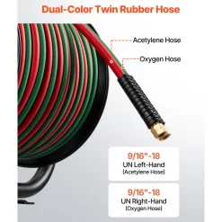VEVOR Retractable Welding Hose Reel, 1/4-Inch x 50FT Twin Oxygen Acetylene Rubber Hose Max 300PSI - T Grade, Ceiling/Wall Mount Heavy Duty Steel Hose Reel Auto-Rewind, Ideal for Workshops Garages