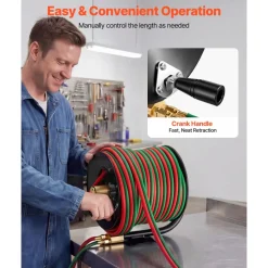 VEVOR Retractable Welding Hose Reel, 1/4-Inch x 50FT Twin Oxygen Acetylene Rubber Hose Max 300PSI - T Grade, Ceiling/Wall Mount Heavy Duty Steel Hose Reel Auto-Rewind, Ideal for Workshops Garages