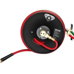 VEVOR Retractable Welding Hose Reel, 1/4-Inch x 50FT Twin Oxygen Acetylene Rubber Hose Max 300PSI - T Grade, Ceiling/Wall Mount Heavy Duty Steel Hose Reel Auto-Rewind, Ideal for Workshops Garages