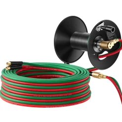 VEVOR Retractable Welding Hose Reel, 1/4-Inch x 50FT Twin Oxygen Acetylene Rubber Hose Max 300PSI - T Grade, Ceiling/Wall Mount Heavy Duty Steel Hose Reel Auto-Rewind, Ideal for Workshops Garages