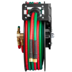 VEVOR Retractable Welding Hose Reel, 1/4-Inch x 50FT Twin Oxygen Acetylene Rubber Hose Max 300PSI - R Grade, Ceiling/Wall Mount Heavy Duty Steel Hose Reel Auto-Rewind, Ideal for Workshops Garages