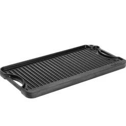 VEVOR Reversible Grill/Griddle, 20x10 inch Pre-Seasoned Cast Iron Griddle, Portable Rectangular Pan with Handle, Family Cookware for Indoor/Outdoor Stove Top Burner, Gas, Camping BBQ, Black