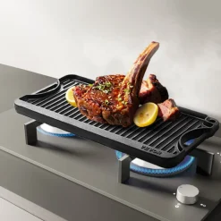 VEVOR Reversible Grill/Griddle, 20x10 inch Pre-Seasoned Cast Iron Griddle, Portable Rectangular Pan with Handle, Family Cookware for Indoor/Outdoor Stove Top Burner, Gas, Camping BBQ, Black
