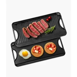 VEVOR Reversible Grill/Griddle, 20x10 inch Pre-Seasoned Cast Iron Griddle, Portable Rectangular Pan with Handle, Family Cookware for Indoor/Outdoor Stove Top Burner, Gas, Camping BBQ, Black