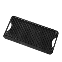 VEVOR Reversible Grill/Griddle, 20x10 inch Pre-Seasoned Cast Iron Griddle, Portable Rectangular Pan with Handle, Family Cookware for Indoor/Outdoor Stove Top Burner, Gas, Camping BBQ, Black