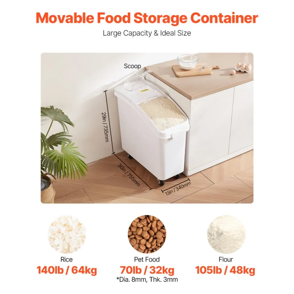 VEVOR Rice Storage Container, 21Gallon/80L Capacity Large Dog Food Dispenser Bin, Kitchen Ingredient Grain Cereal Flour Bin, Pet food Containers with Wheels, Scoop, and Airtight Lid, 1 Pack