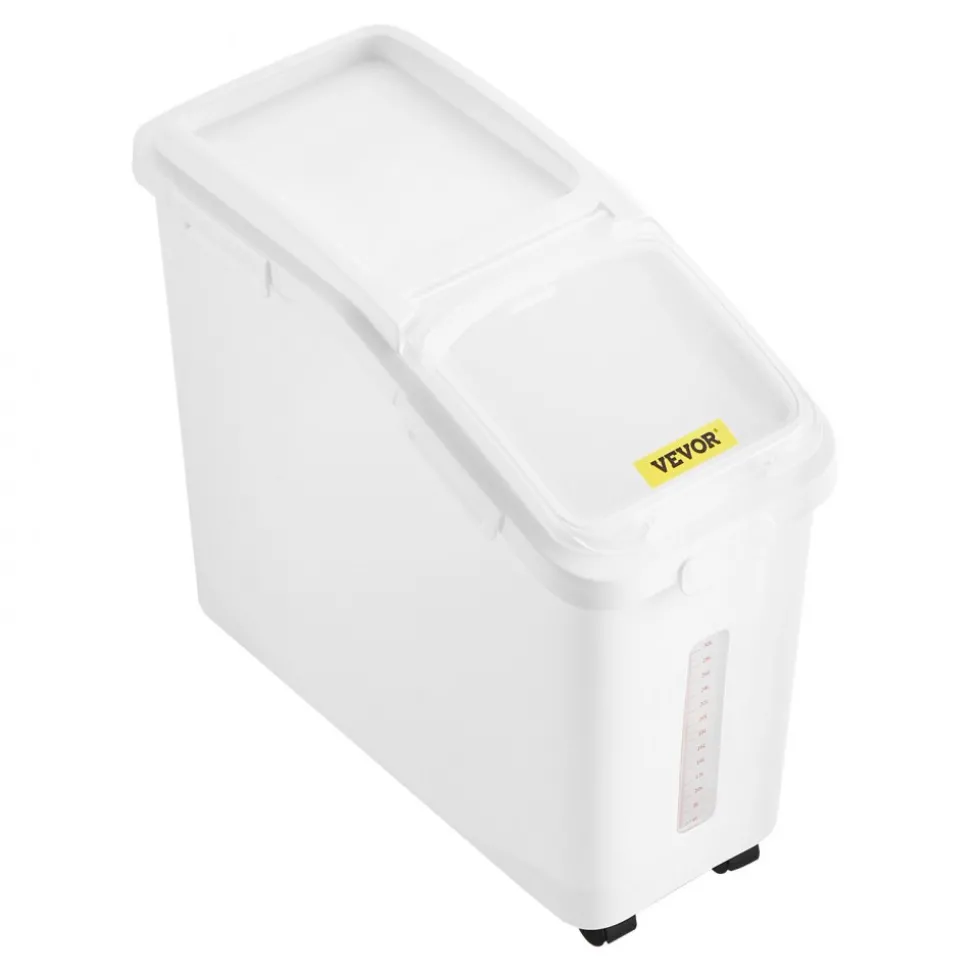 VEVOR Rice Storage Container, 3.5Gal/15Lx2 + 4.5Gal/20Lx2 Large Dog Food Dispenser Bin, Kitchen Ingredient Grain Cereal Bin, Pet food Containers with Wheels, 4 Measuring Cups, Airtight Lid, 4 Pack