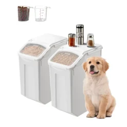 VEVOR Rice Storage Container, 4.5Gallon/20L x2 Capacity Large Dog Food Dispenser Bin, Kitchen Ingredient Grain Cereal Flour Bin, Pet food Containers with Wheels, 2 Measuring Cups, Airtight Lid, 2 Pack