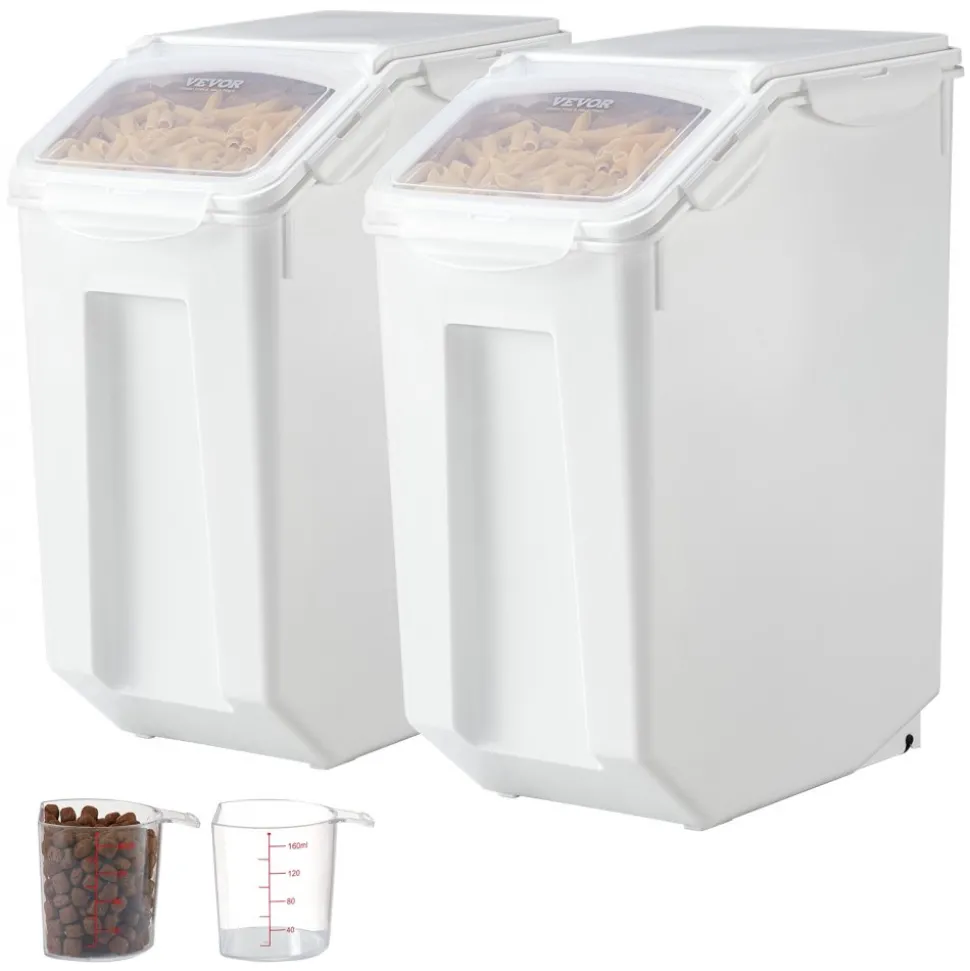 VEVOR Rice Storage Container, 4.5Gallon/20L x2 Capacity Large Dog Food Dispenser Bin, Kitchen Ingredient Grain Cereal Flour Bin, Pet food Containers with Wheels, 2 Measuring Cups, Airtight Lid, 2 Pack