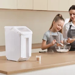 VEVOR Rice Storage Container, 10.5Gallon/40L x3 Capacity Large Dog Food Dispenser Bin, Kitchen Ingredient Grain Cereal Flour Bin, Pet food Containers with Wheels, 3 Scoops, and Airtight Lid, 3 Pack