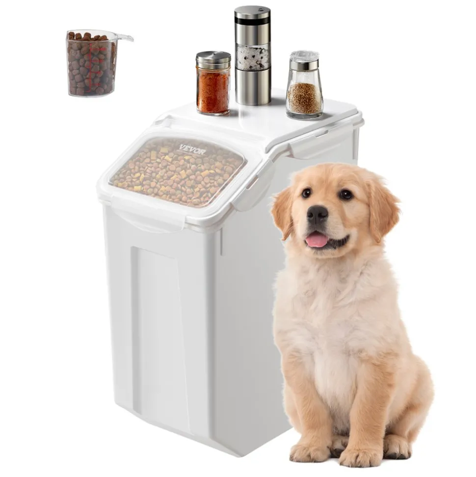 VEVOR Rice Storage Container, 4.5Gallon/20L Capacity Large Dog Food Dispenser Bin, Kitchen Ingredient Grain Cereal Flour Bin, Pet food Containers with Wheels, Measuring Cup, Airtight Lid, 1 Pack