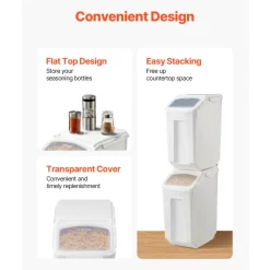 VEVOR Rice Storage Container, 4.5Gallon/20L Capacity Large Dog Food Dispenser Bin, Kitchen Ingredient Grain Cereal Flour Bin, Pet food Containers with Wheels, Measuring Cup, Airtight Lid, 1 Pack
