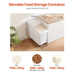 VEVOR Rice Storage Container, 27Gallon/100L Capacity Large Dog Food Dispenser Bin, Kitchen Ingredient Grain Cereal Flour Bin, Pet food Containers with Wheels, Scoop, and Airtight Lid, 1 Pack
