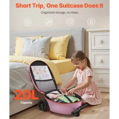 VEVOR Ride-on Luggage, 20 L Capacity, 20 Inches Kids Scooter Suitcase with Flash PU Wheels, Adjustable Handle & TPR Non-Slip Grip, Foldable & Lightweight Scooter Luggage for Kids Aged 5+, Purple