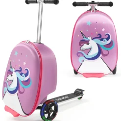 VEVOR Ride-on Luggage, 20 L Capacity, 20 Inches Kids Scooter Suitcase with Flash PU Wheels, Adjustable Handle & TPR Non-Slip Grip, Foldable & Lightweight Scooter Luggage for Kids Aged 5+, Purple