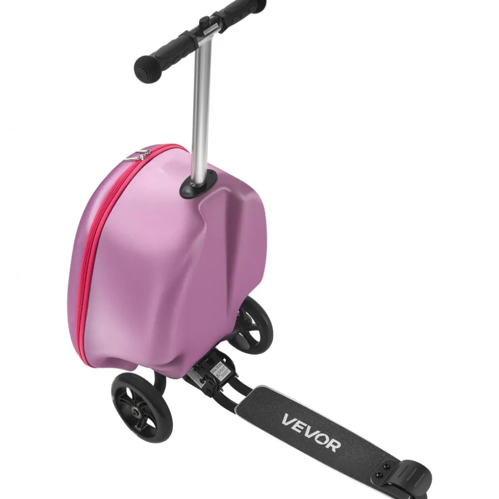 VEVOR Ride-on Luggage, 20 L Capacity, 20 Inches Kids Scooter Suitcase with Flash PU Wheels, Adjustable Handle & TPR Non-Slip Grip, Foldable & Lightweight Scooter Luggage for Kids Aged 5+, Purple