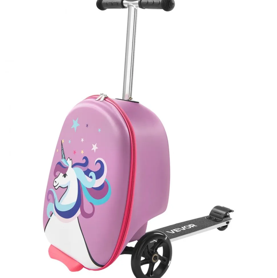 VEVOR Ride-on Luggage, 20 L Capacity, 20 Inches Kids Scooter Suitcase with Flash PU Wheels, Adjustable Handle & TPR Non-Slip Grip, Foldable & Lightweight Scooter Luggage for Kids Aged 5+, Purple