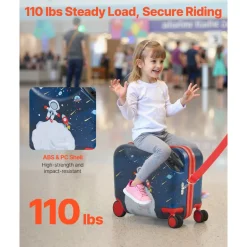 VEVOR Ride-on Luggage, 20 L Capacity, 20 Inches Kids Scooter Suitcase with Flash PU Wheels, Adjustable Handle & TPR Non-Slip Grip, Foldable & Lightweight Scooter Luggage for Kids Aged 5+, Pink