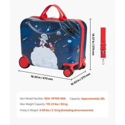 VEVOR Ride-on Luggage, 20 L Capacity, 20 Inches Kids Scooter Suitcase with Flash PU Wheels, Adjustable Handle & TPR Non-Slip Grip, Foldable & Lightweight Scooter Luggage for Kids Aged 5+, Pink