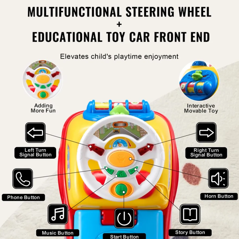 VEVOR Ride On Push Car for Toddlers, Ages 1-3, Ride Racer, Sit to Stand Toddler Ride On Toy, Classic Kids Ride On Car with Music Steering Wheel, Horn & Under Seat Storage, Ride On Toy for Boys Girls