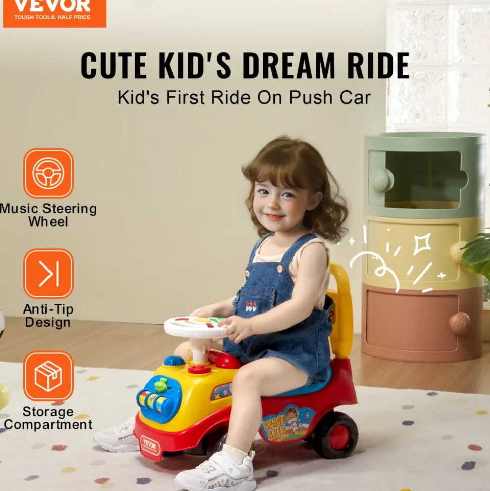 VEVOR Ride On Push Car for Toddlers, Ages 1-3, Ride Racer, Sit to Stand Toddler Ride On Toy, Classic Kids Ride On Car with Music Steering Wheel, Horn & Under Seat Storage, Ride On Toy for Boys Girls