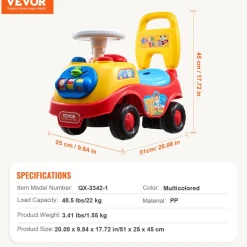VEVOR Ride On Push Car for Toddlers, Ages 1-3, Ride Racer, Sit to Stand Toddler Ride On Toy, Classic Kids Ride On Car with Music Steering Wheel, Horn & Under Seat Storage, Ride On Toy for Boys Girls