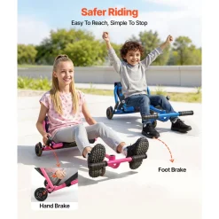VEVOR Ride on Scooter 150 lbs Swing Side-to-Side for Amazing Riding Pink, for Ages 4+, Powered by Zig-Zag Motion, Ride on Toy with 3 Adjustable Length, Brake Lever, Hard Surface Indoor & Outdoor
