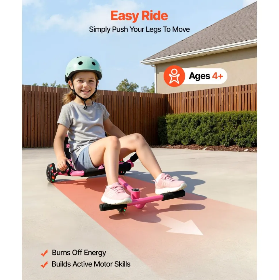 VEVOR Ride on Scooter 150 lbs Swing Side-to-Side for Amazing Riding Pink, for Ages 4+, Powered by Zig-Zag Motion, Ride on Toy with 3 Adjustable Length, Brake Lever, Hard Surface Indoor & Outdoor