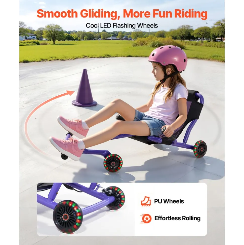 VEVOR Ride on Scooter 150 lbs Swing Side-to-Side for Amazing Riding Purple, for Ages 4+, Powered by Zig-Zag Motion, Ride on Toy with 3 Adjustable Length, Hand Brake, for Hard Surface Indoor & Outdoor