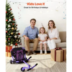 VEVOR Ride on Scooter 150 lbs Swing Side-to-Side for Amazing Riding Purple, for Ages 4+, Powered by Zig-Zag Motion, Ride on Toy with 3 Adjustable Length, Hand Brake, for Hard Surface Indoor & Outdoor