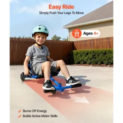 VEVOR Ride on Scooter 150 lbs Swing Side-to-Side for Amazing Riding Blue, for Ages 4+, Powered by Zig-Zag Motion, Ride on Toy with 3 Adjustable Length, Brake Lever, Hard Surface Indoor & Outdoor