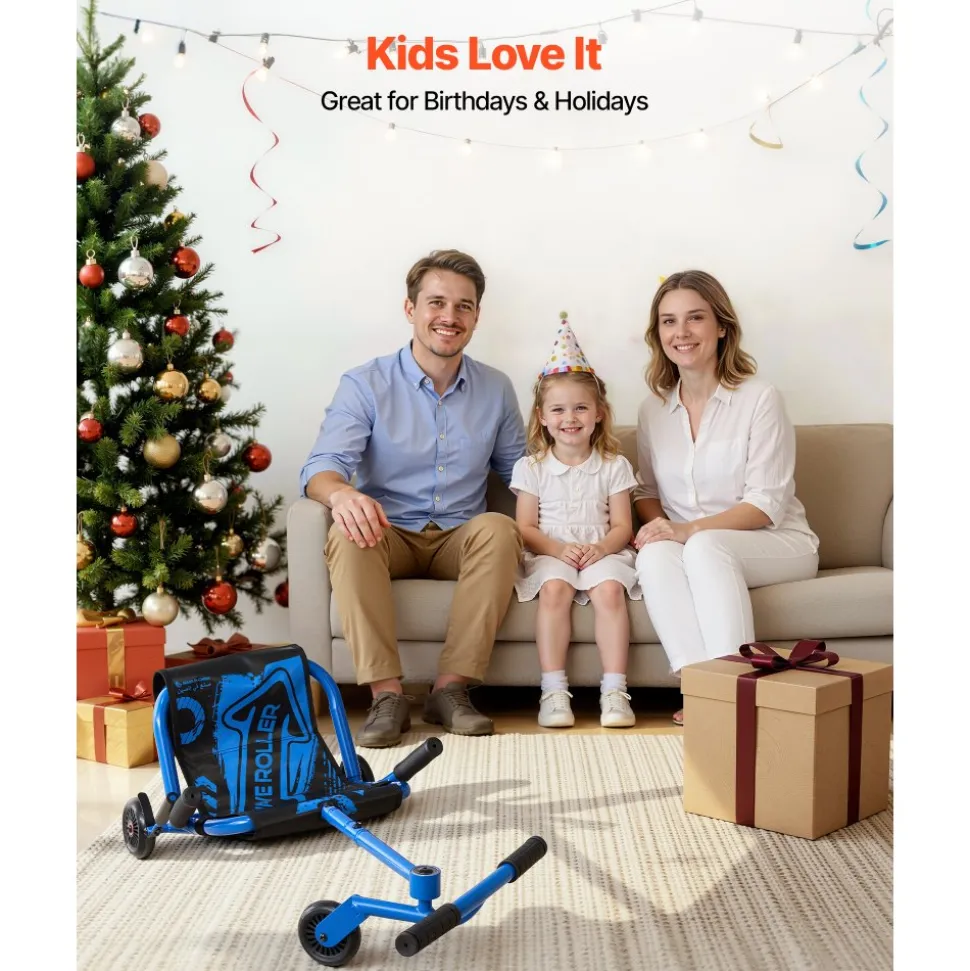 VEVOR Ride on Scooter 150 lbs Swing Side-to-Side for Amazing Riding Blue, for Ages 4+, Powered by Zig-Zag Motion, Ride on Toy with 3 Adjustable Length, Brake Lever, Hard Surface Indoor & Outdoor