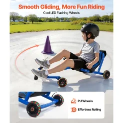 VEVOR Ride on Scooter 150 lbs Swing Side-to-Side for Amazing Riding Blue, for Ages 4+, Powered by Zig-Zag Motion, Ride on Toy with 3 Adjustable Length, Brake Lever, Hard Surface Indoor & Outdoor