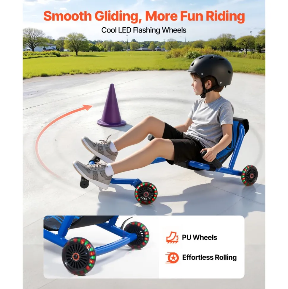 VEVOR Ride on Scooter 150 lbs Swing Side-to-Side for Amazing Riding Blue, for Ages 4+, Powered by Zig-Zag Motion, Ride on Toy with 3 Adjustable Length, Brake Lever, Hard Surface Indoor & Outdoor