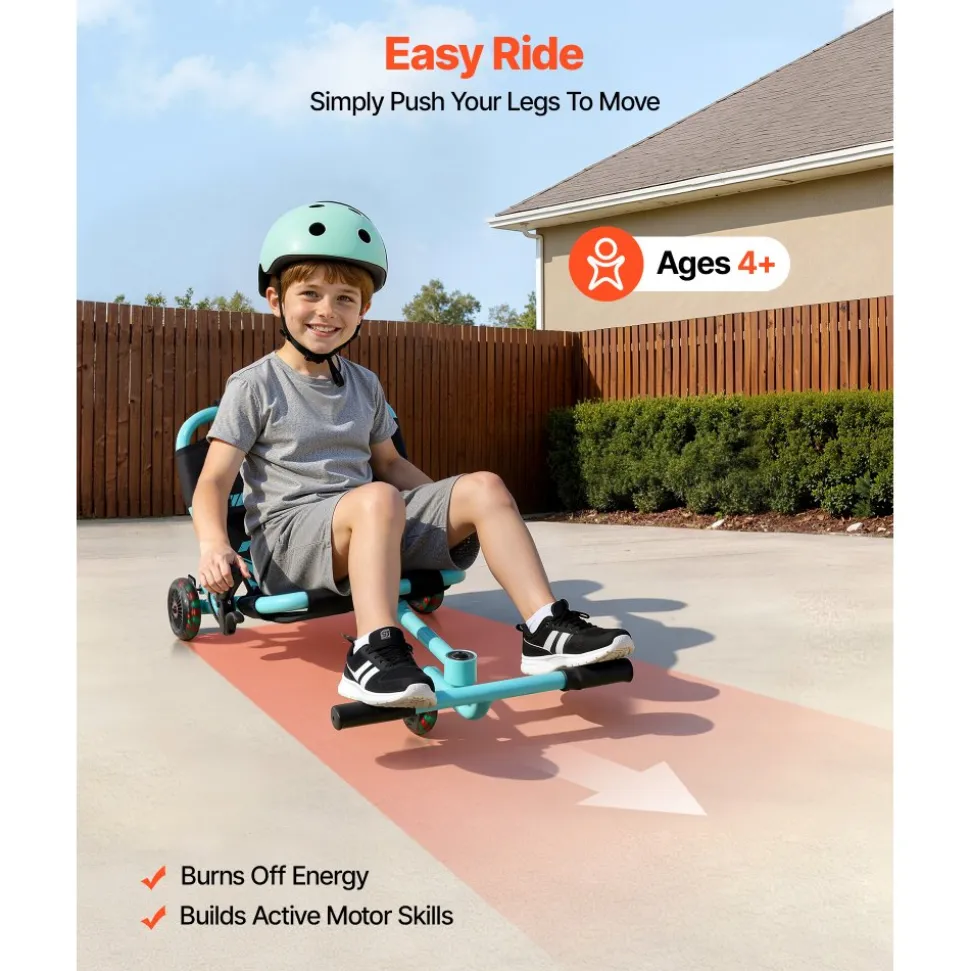 VEVOR Ride on Scooter 132 lbs Swing Side-to-Side for Amazing Riding Red, for Ages 4+, Powered by Zig-Zag Motion, Ride on Drifting Toy, with Adjustable Length, for Hard Surface, Indoor & Outdoor