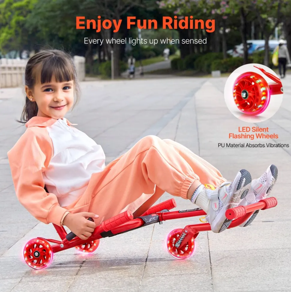 VEVOR Ride on Scooter, Load Capacity of 132 lbs, Swing Side-to-Side for Amazing Ride Powered by Zig-Zag Motion, Ride on Drifting Toy for Ages 4+, Rides on Any Hard Surface for Indoor & Outdoor, Red